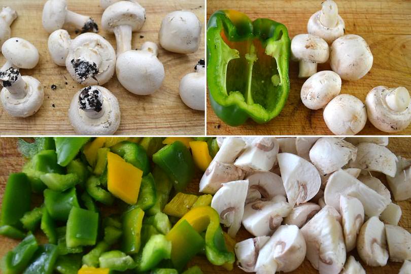 7 tagliare funghi e peperoni