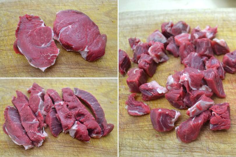 1 tagliare carne a tocchetti