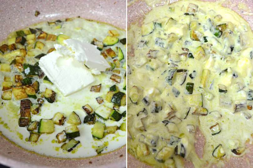 aggiungere panna e ricotta