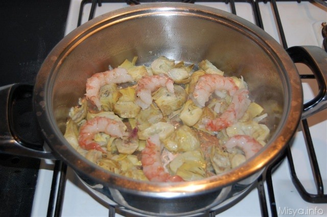 carciofi e gamberi