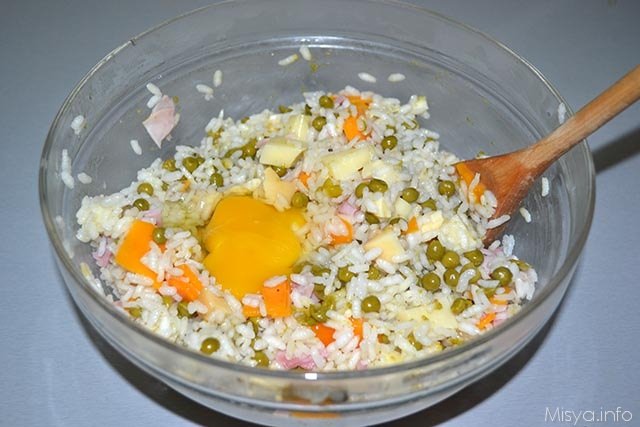 Timballo di riso con formaggi e piselli 4