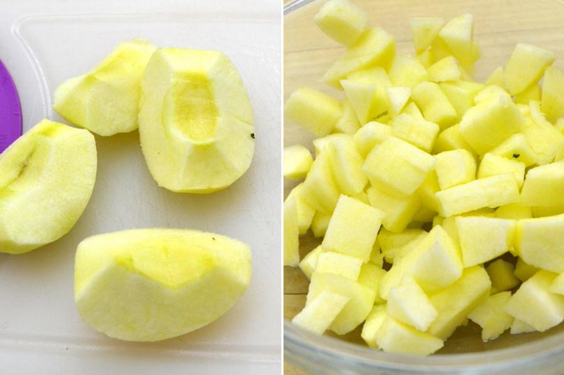 1 tagliare mela a cubetti