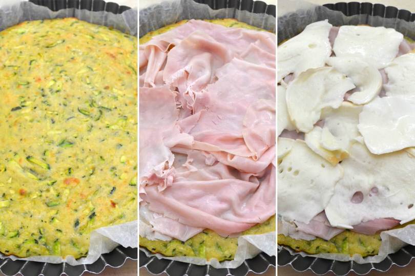 4 aggiungere prosciutto e provola