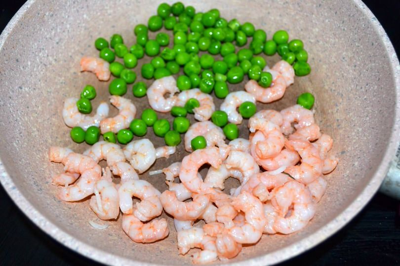 gamberi e piselli