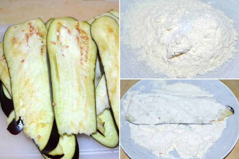 0 tagliare e infarinare melanzane