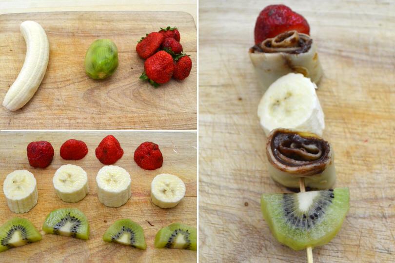 Spiedini di crepes con Nutella e frutta