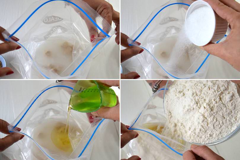 2 aggiungere farina e olio