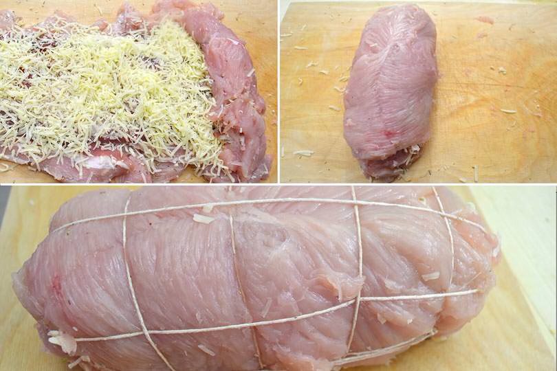 3 arrotolare e legare pollo