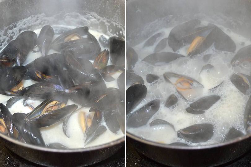 6 cuocere cozze nella panna