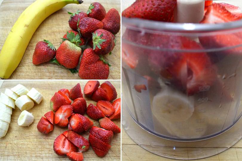 1 fragole e banane nel mixer