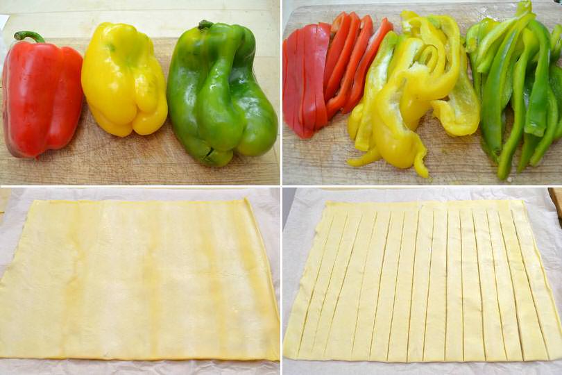 1 tagliare peperoni e pasta sfoglia