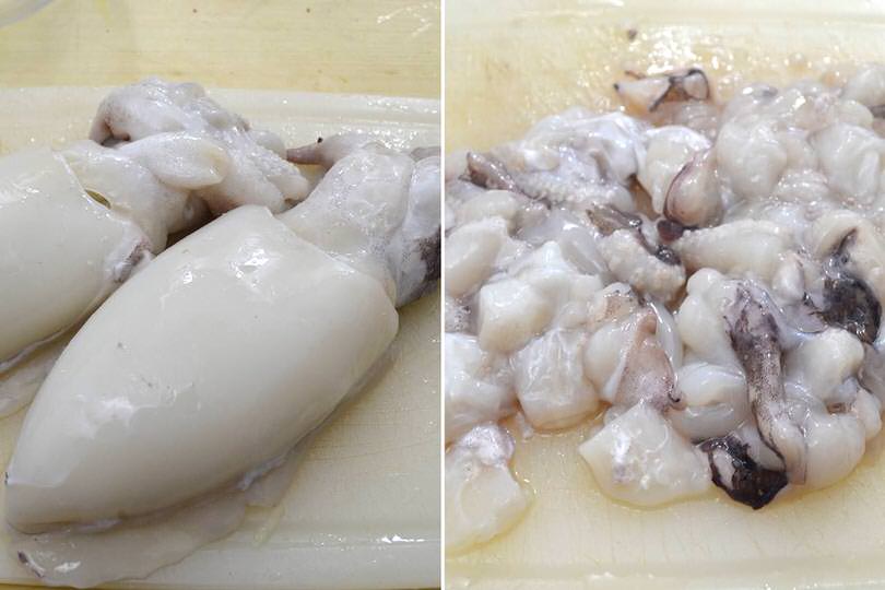 1 pulire e tagliare seppie