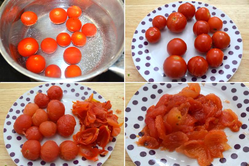 1 sbollentare e spellare pomodorini