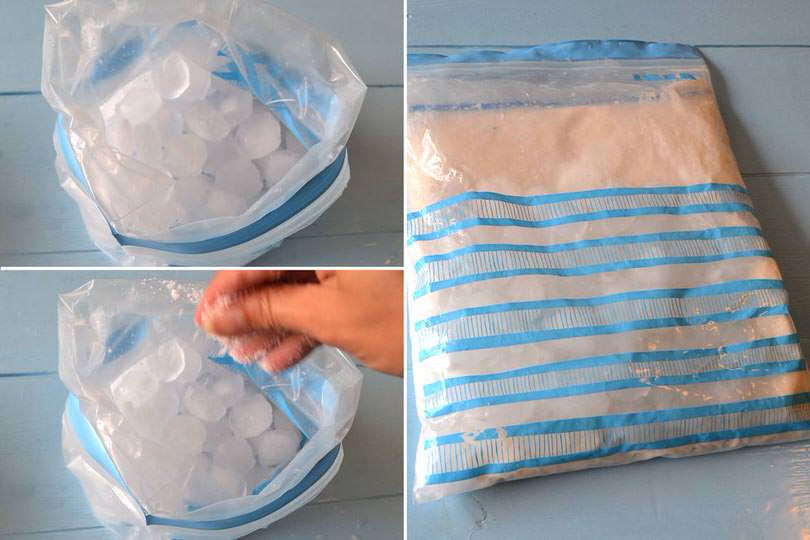 3 ghiaccio e sale nella busta