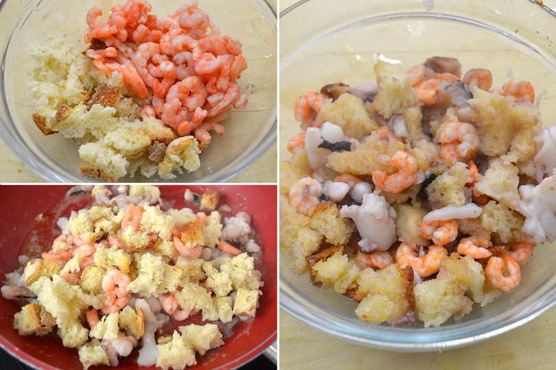 3 mescolare pane e gamberetti