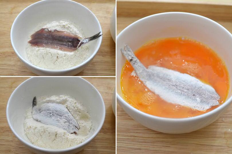 2 passare alici nella farina e nell uovo