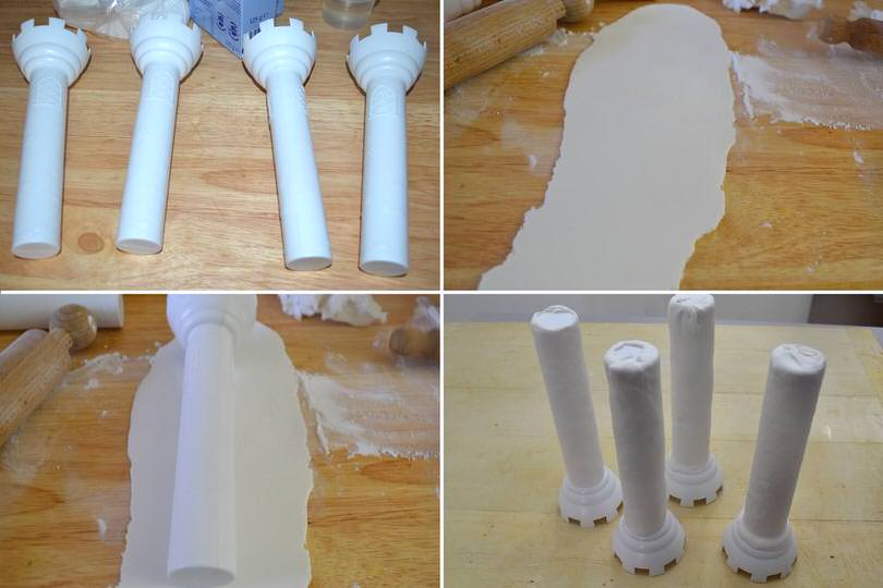 4 rivestire torri di pasta di zucchero