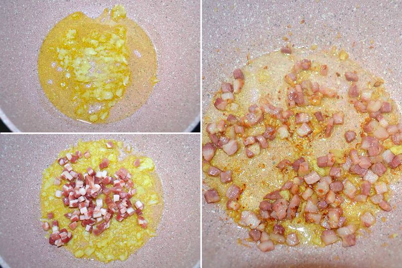 1 soffriggere scalogno e pancetta