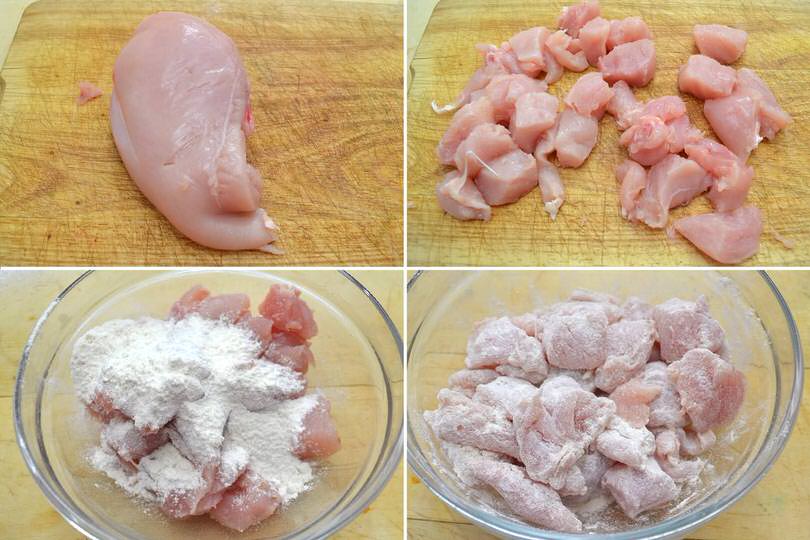 1 tagliare e infarinare il pollo