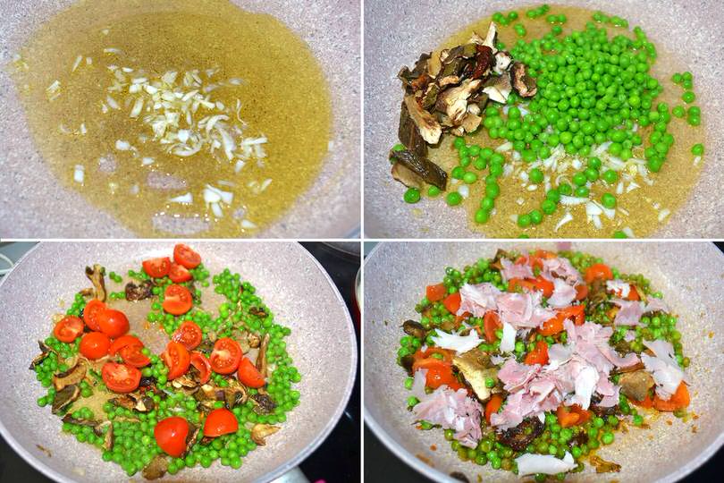 1 cipolla piselli funghi