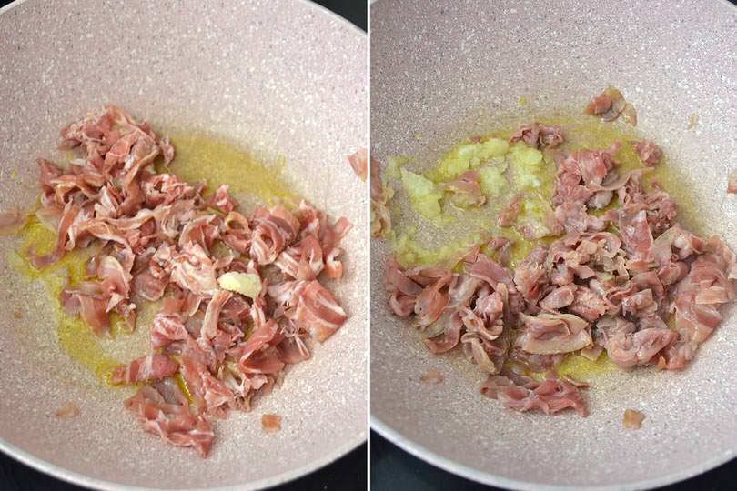 1 soffriggere pancetta e cipolla