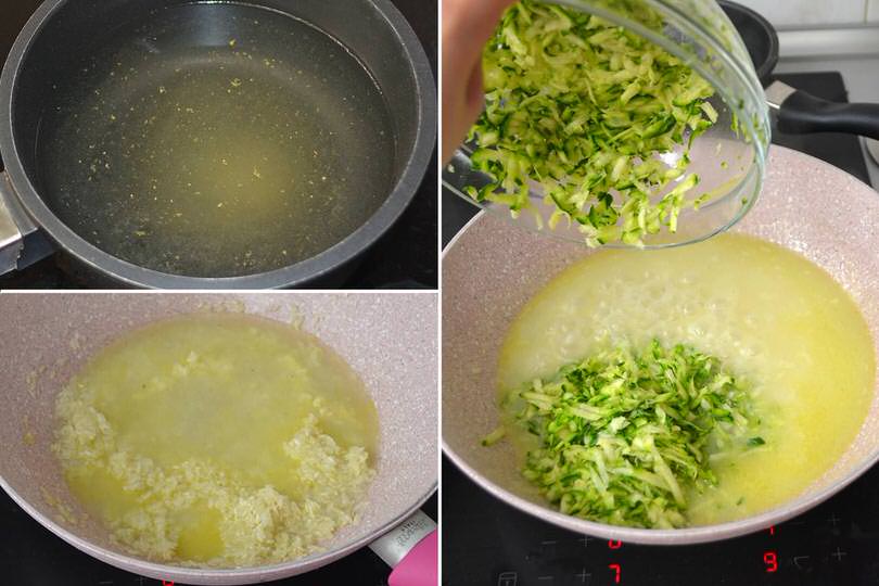 3 aggiungere brodo e zucchine
