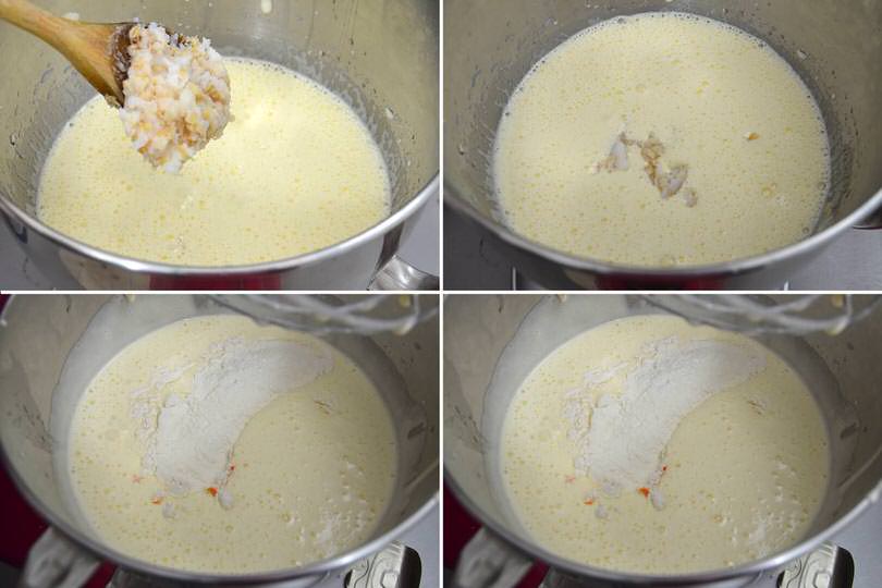 3 aggiungere grano e farina