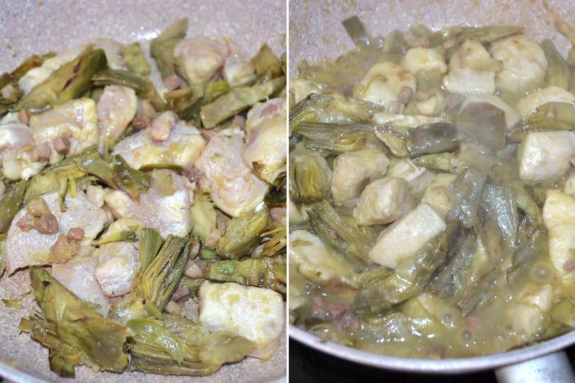 3 cuocere pollo ecarciofi