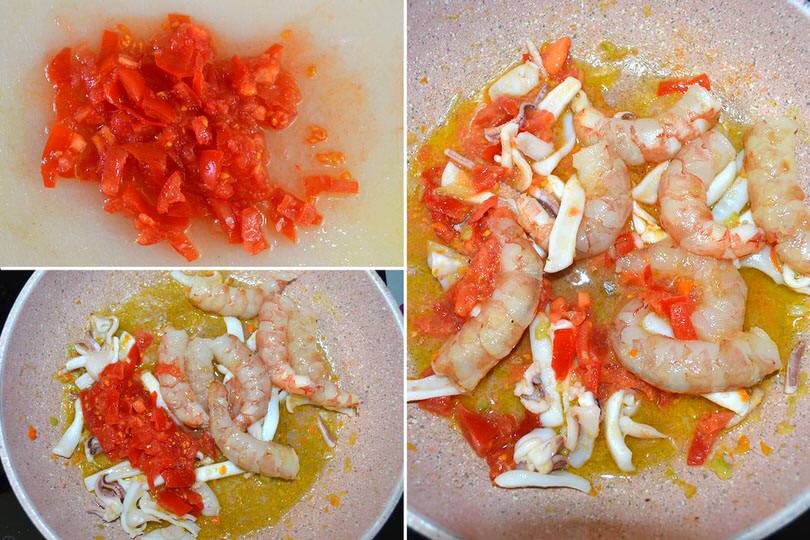 6 gamberoni e pomodoro