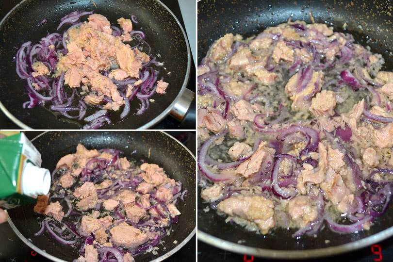 2 aggiungere tonno e vino