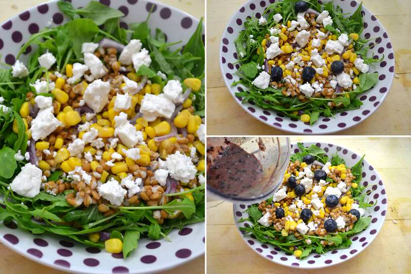 3 aggiungere feta e mirtilli