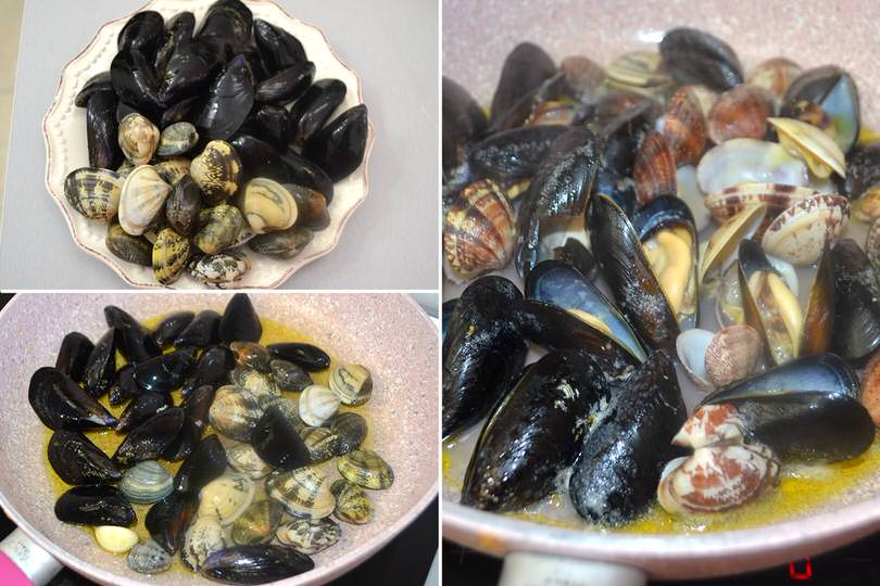 1 cuocere cozze e vongole