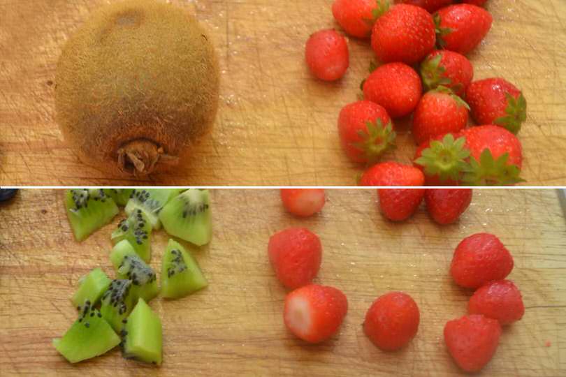 1 tagliare kiwi e fragole