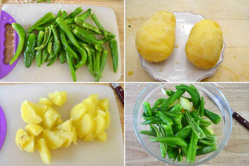 1 tagliare peperoncini e patate
