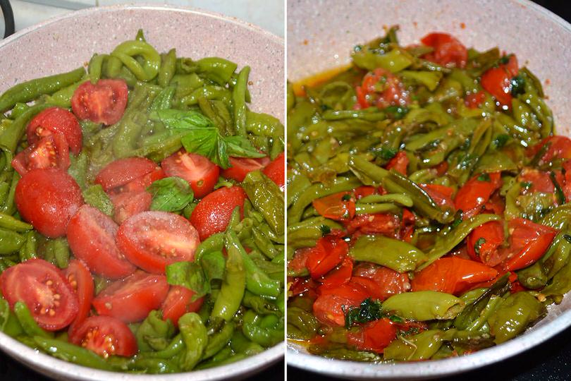 3 cuocere friggitelli e pomodori