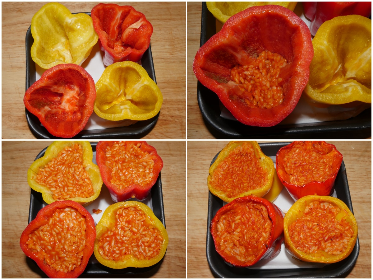 Peperoni ripieni di riso con uovo al tegamino - Ricetta di Misya